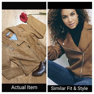 Bagatelle Lightweight Faux Suede Tan Light Chestnut Vegan Moto Jacket XS